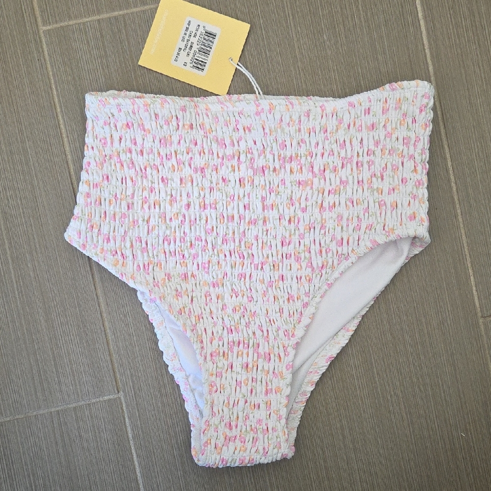 Charlie Holiday High Rise Smocked Floral Bikini Bottom